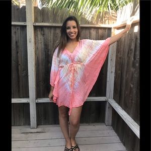 NWOT ANGELS BY THE SEA Coral Tie Dye Beach Cover Up